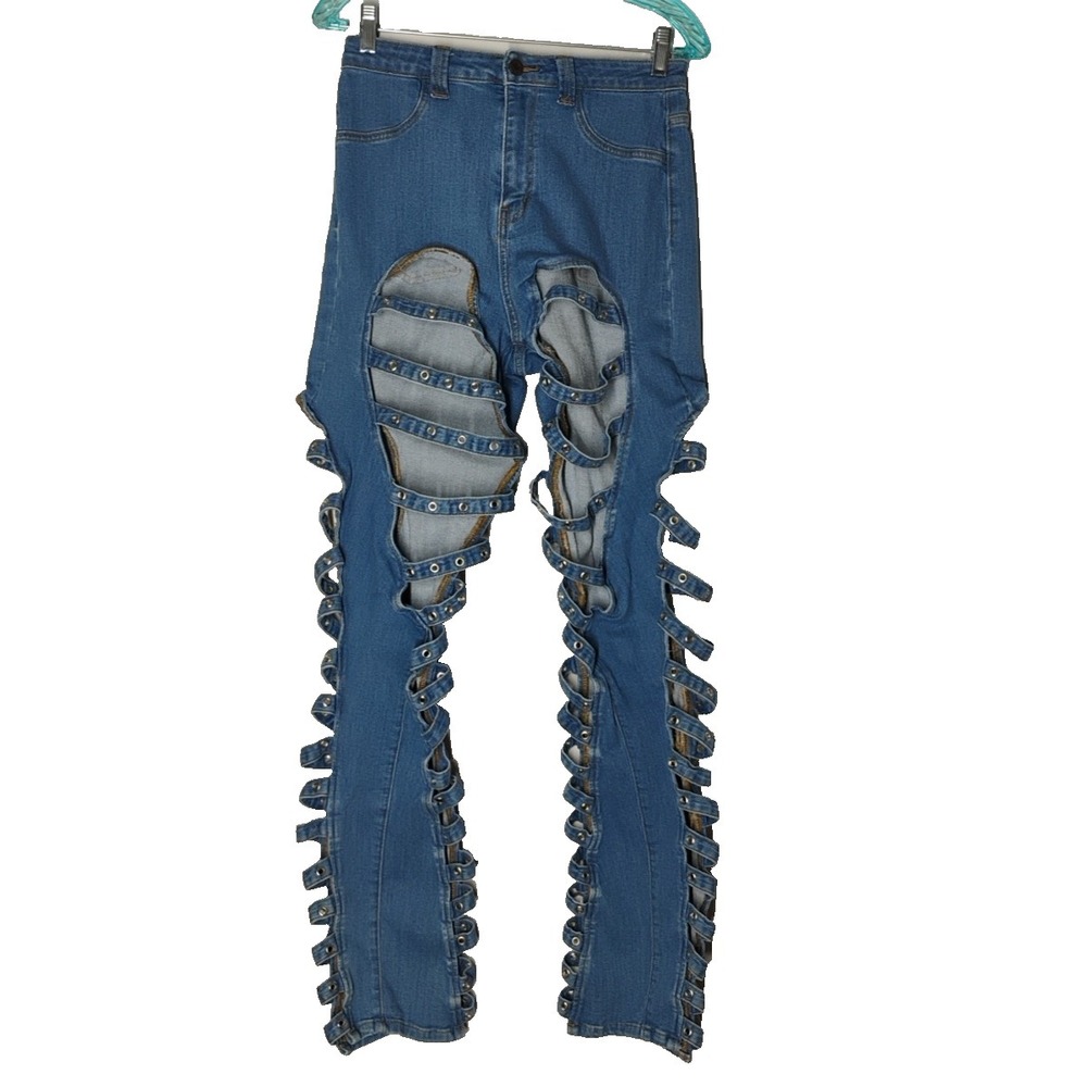 Aphrodite Womens Juniors Size 9 29 (26x33) AP40483 Open Leg Jeans Sexy High Rise